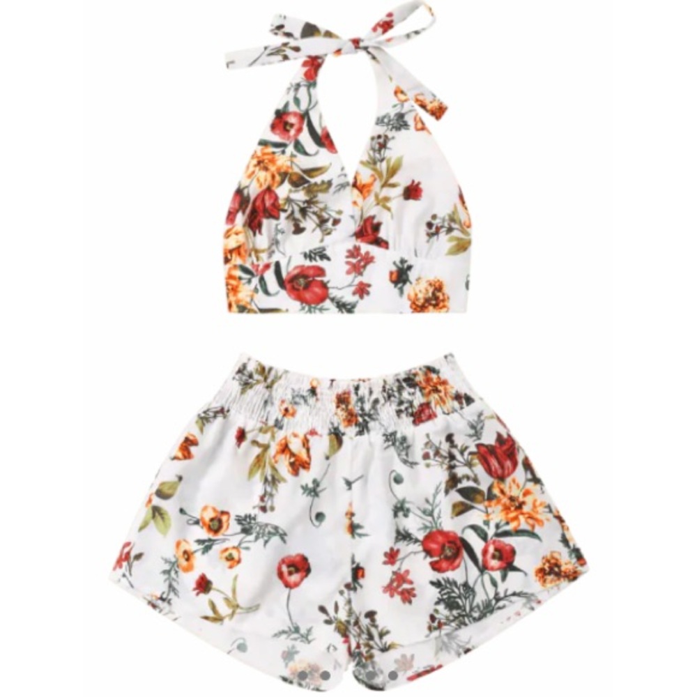 Two piece halter top and shorts set